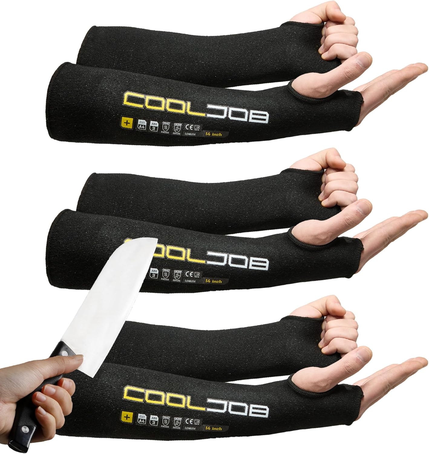 3 Pairs 14/18in A4 Cut Resistant Sleeves with Thumb Hole, UV Sun Protection Arm Sleeves for Thin Skin Farmer Gardener