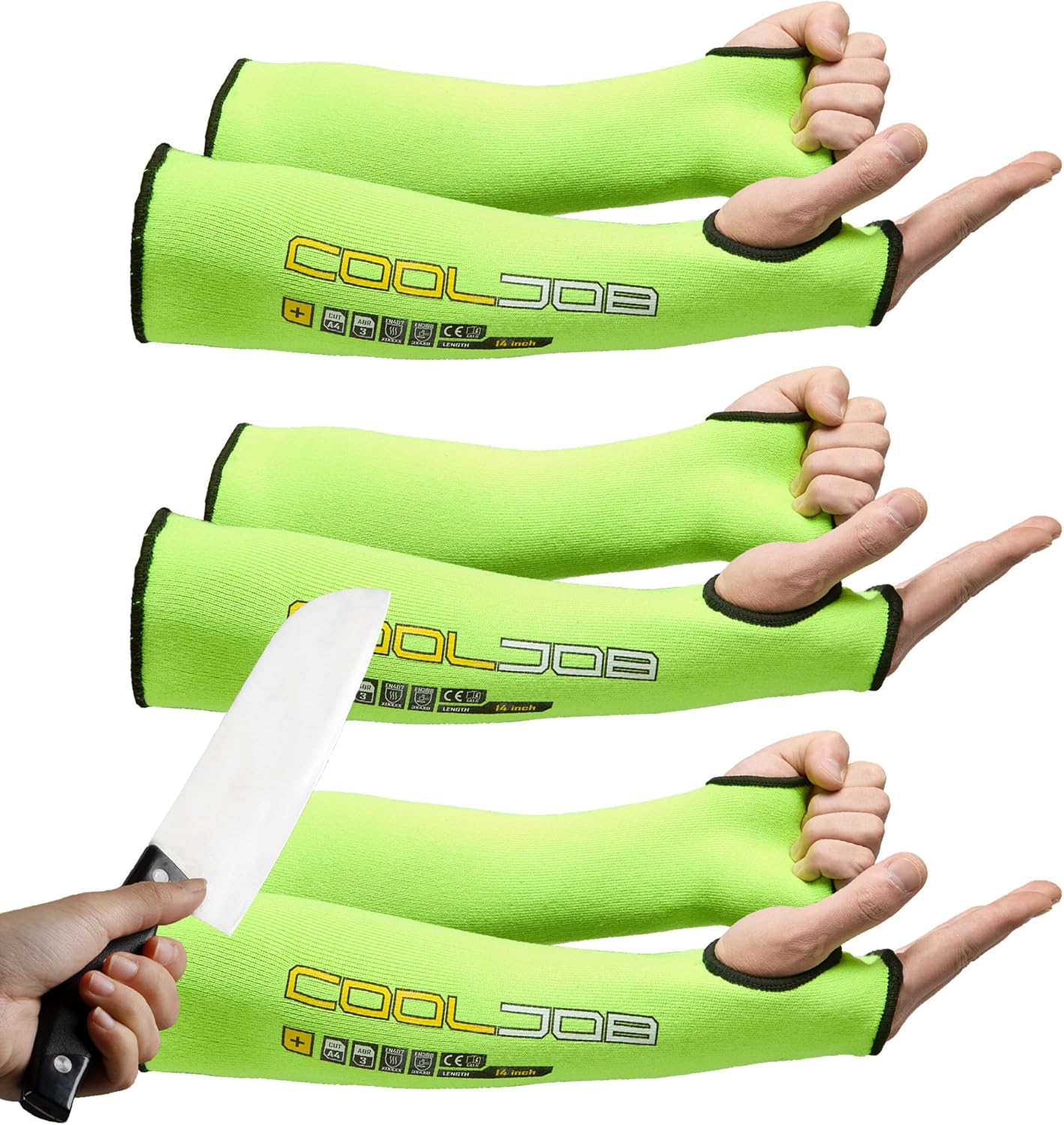 3 Pairs 14/18in A4 Cut Resistant Sleeves with Thumb Hole, UV Sun Protection Arm Sleeves for Thin Skin Farmer Gardener