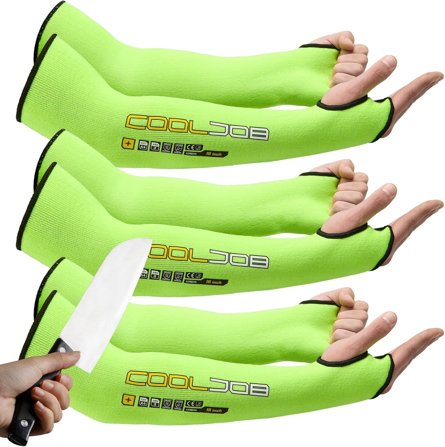 3 Pairs 14/18in A4 Cut Resistant Sleeves with Thumb Hole, UV Sun Protection Arm Sleeves for Thin Skin Farmer Gardener