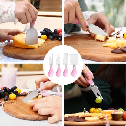 7pcs Cheese Board Set, Charcuterie Boards Set with Knives & Ceramic Bowls, Heart-shape Serving Board Set for Birthdays, Weddings, Feast, Housewarming(Pink)