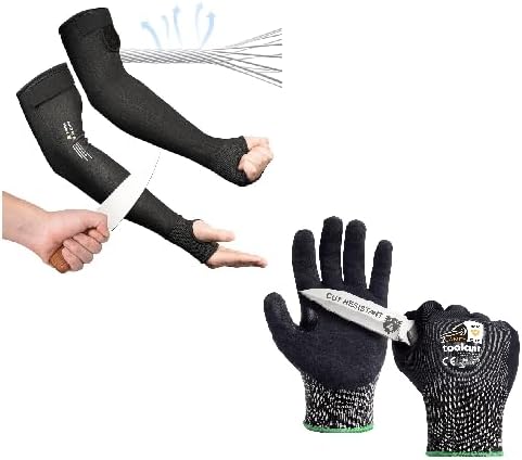 Metal Q Cut Resistant Set, Cut Resistant Sleeves for Thin Skin, Gardening, Pet Grooming & ANSI A4 Cut Resistant Work Gloves with Grip and Ultra Thin, Size Medium