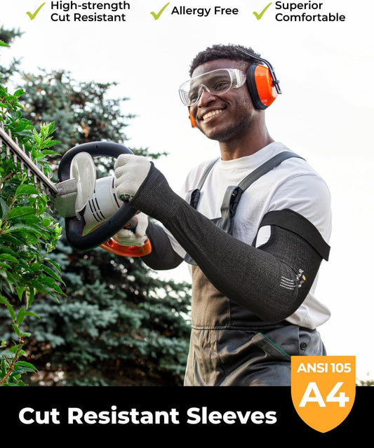 Metal Q Cut Resistant Set, Cut Resistant Sleeves for Thin Skin, Gardening, Pet Grooming & ANSI A4 Cut Resistant Work Gloves with Grip and Ultra Thin, Size Medium