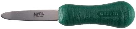 R Murphy/Ramelson New Haven Oyster Shucking Knife, Shucker Tool Opener, Curved Bent Tip, Wood Handle, Stainless Steel Blade, Made in USA, Green Handle, 1 Pack