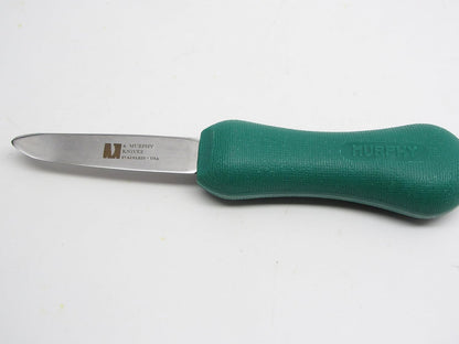 R Murphy/Ramelson New Haven Oyster Shucking Knife, Shucker Tool Opener, Curved Bent Tip, Wood Handle, Stainless Steel Blade, Made in USA, Green Handle, 1 Pack