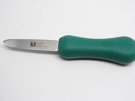 R Murphy/Ramelson New Haven Oyster Shucking Knife, Shucker Tool Opener, Curved Bent Tip, Wood Handle, Stainless Steel Blade, Made in USA, Green Handle, 1 Pack