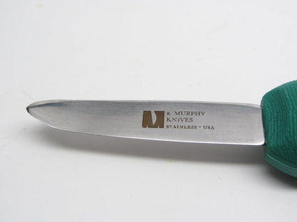 R Murphy/Ramelson New Haven Oyster Shucking Knife, Shucker Tool Opener, Curved Bent Tip, Wood Handle, Stainless Steel Blade, Made in USA, Green Handle, 1 Pack