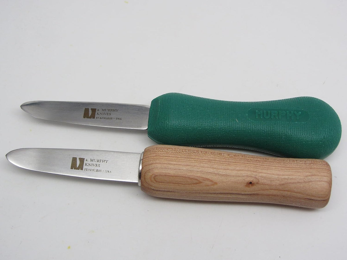 R Murphy/Ramelson New Haven Oyster Shucking Knife, Shucker Tool Opener, Curved Bent Tip, Wood Handle, Stainless Steel Blade, Made in USA, Green Handle, 1 Pack
