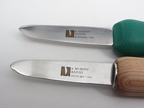 R Murphy/Ramelson New Haven Oyster Shucking Knife, Shucker Tool Opener, Curved Bent Tip, Wood Handle, Stainless Steel Blade, Made in USA, Green Handle, 1 Pack