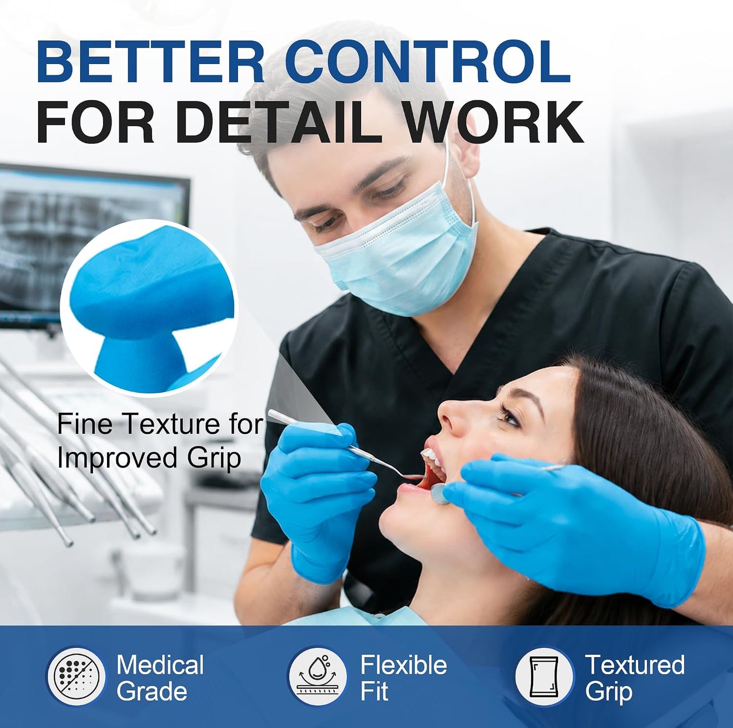 Medical Nitrile Exam Gloves, 4 mil, Powder-Free, Latex-Free, Disposable Gloves for Cleaning and Food Prep