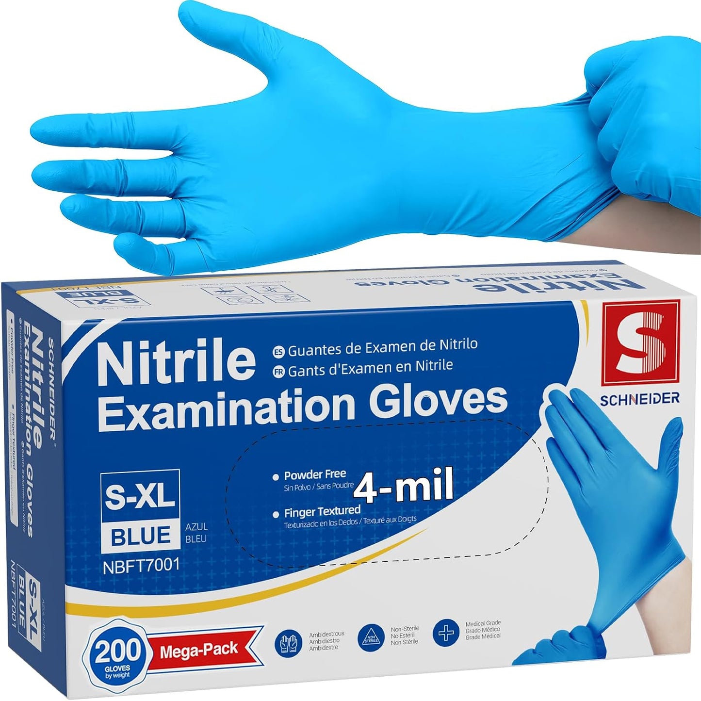 Medical Nitrile Exam Gloves, 4 mil, Powder-Free, Latex-Free, Disposable Gloves for Cleaning and Food Prep