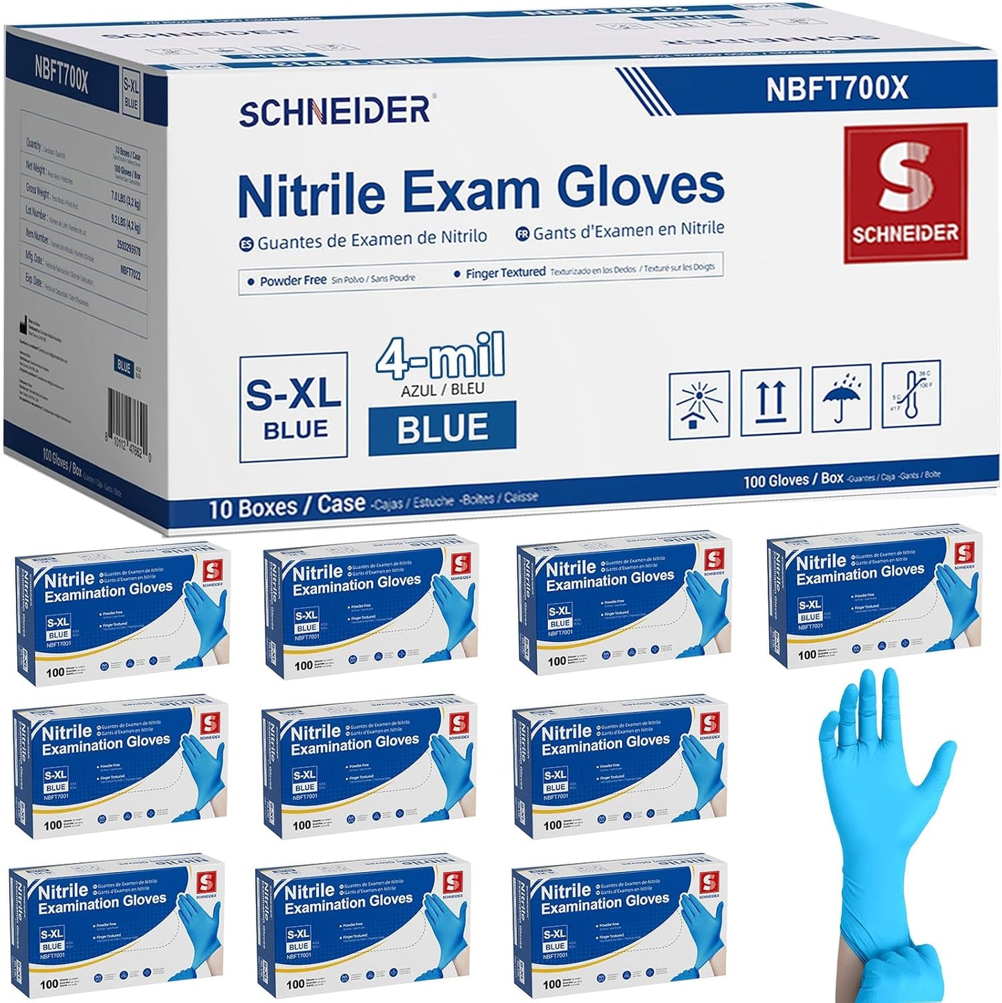 Medical Nitrile Exam Gloves, 4 mil, Powder-Free, Latex-Free, Disposable Gloves for Cleaning and Food Prep