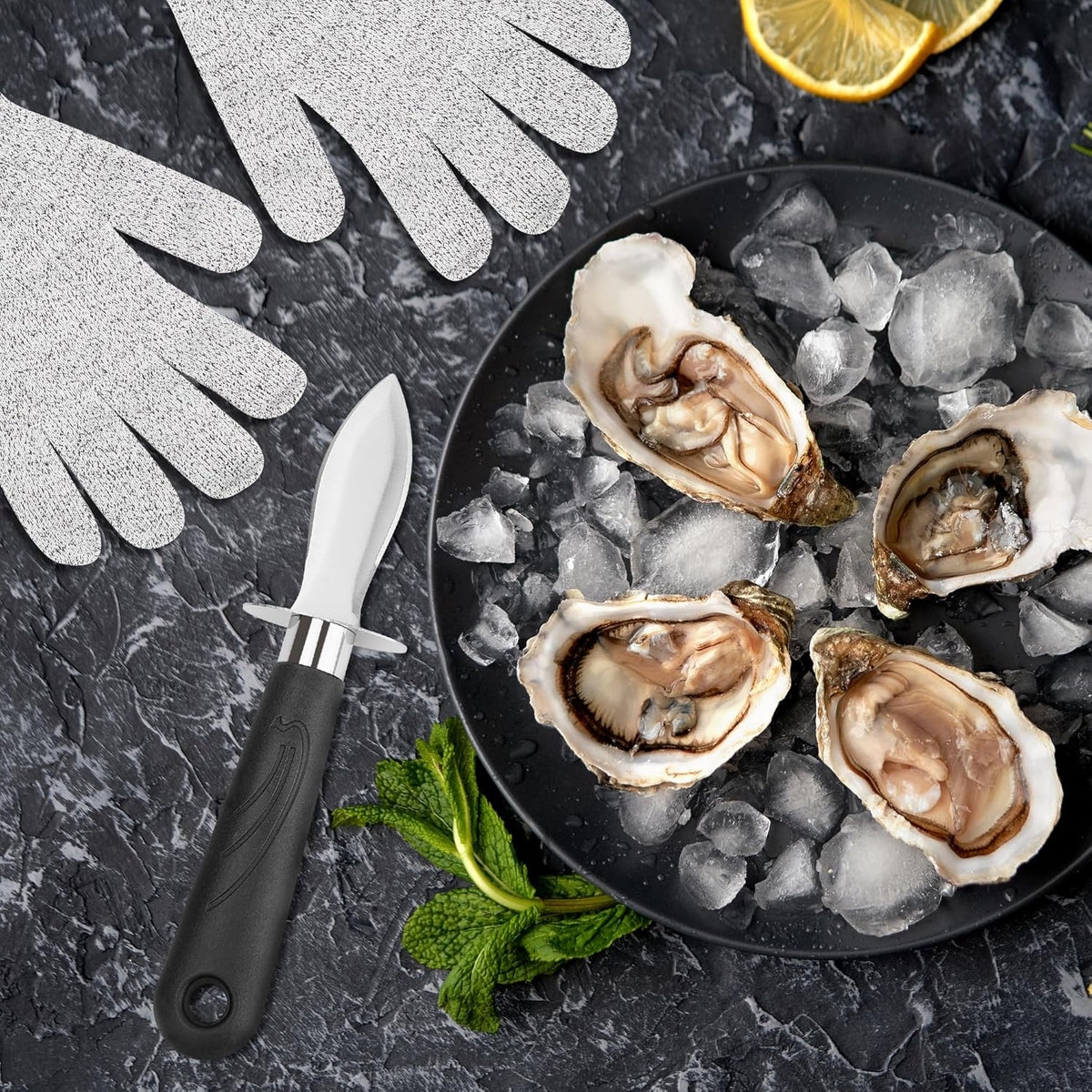 Oyster Shucker Set - 2 Oysters Shucking Knives and Cut Resistant Gloves- Seafood Opener Kit Tools for Oysters, Clam, Shellfish, Crab, Kitchen Tools, Premium Kitchen Knife Tools Gift