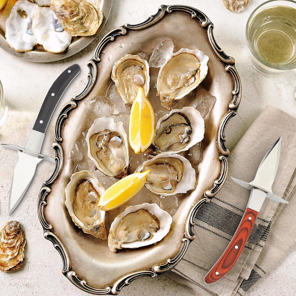 Oyster Shucker Set - 2 Oysters Shucking Knives and Cut Resistant Gloves- Seafood Opener Kit Tools for Oysters, Clam, Shellfish, Crab, Kitchen Tools, Premium Kitchen Knife Tools Gift