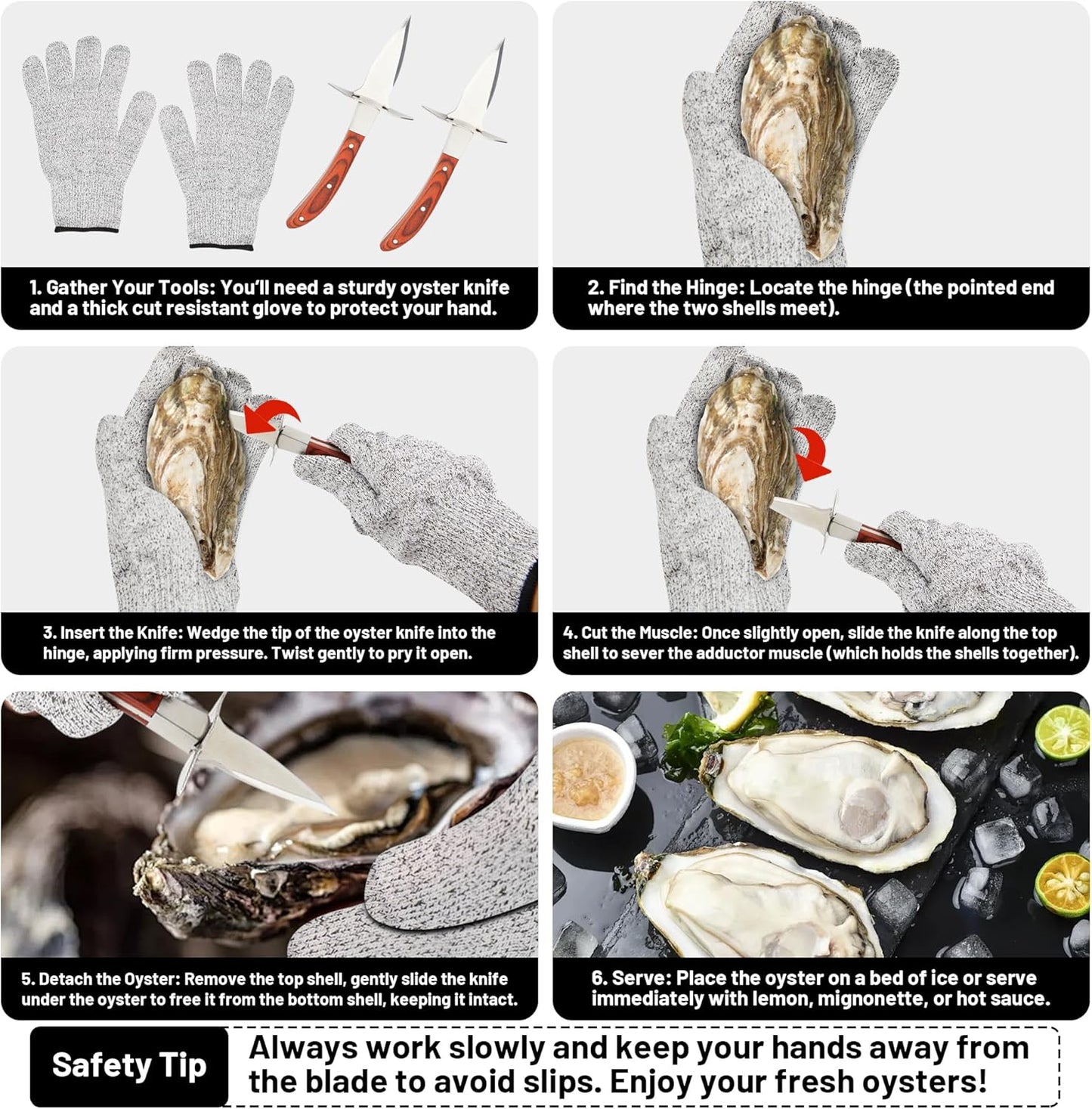 Oyster Shucker Set - 2 Oysters Shucking Knives and Cut Resistant Gloves- Seafood Opener Kit Tools for Oysters, Clam, Shellfish, Crab, Kitchen Tools, Premium Kitchen Knife Tools Gift