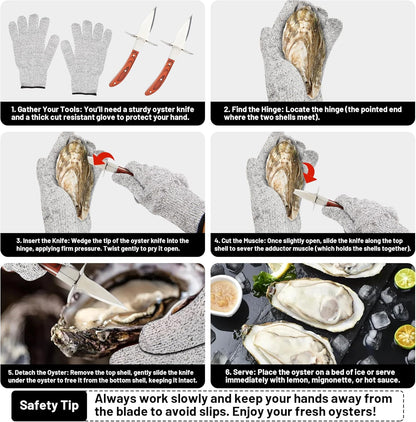 Oyster Shucker Set - 2 Oysters Shucking Knives and Cut Resistant Gloves- Seafood Opener Kit Tools for Oysters, Clam, Shellfish, Crab, Kitchen Tools, Premium Kitchen Knife Tools Gift