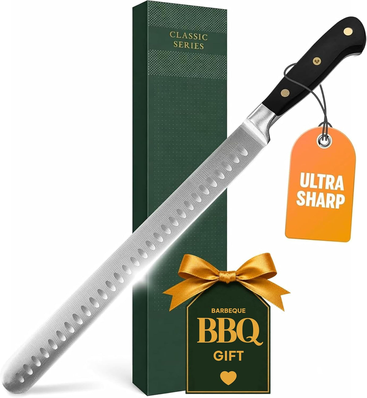 Brisket Slicing Knife – 12" Brisket Knife, BBQ, Grilling Gifts For Men – Razor Sharp German Steel, Full Tang, Ergonomic Handle