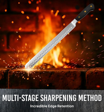 Brisket Slicing Knife – 12" Brisket Knife, BBQ, Grilling Gifts For Men – Razor Sharp German Steel, Full Tang, Ergonomic Handle