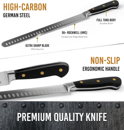 Brisket Slicing Knife – 12" Brisket Knife, BBQ, Grilling Gifts For Men – Razor Sharp German Steel, Full Tang, Ergonomic Handle