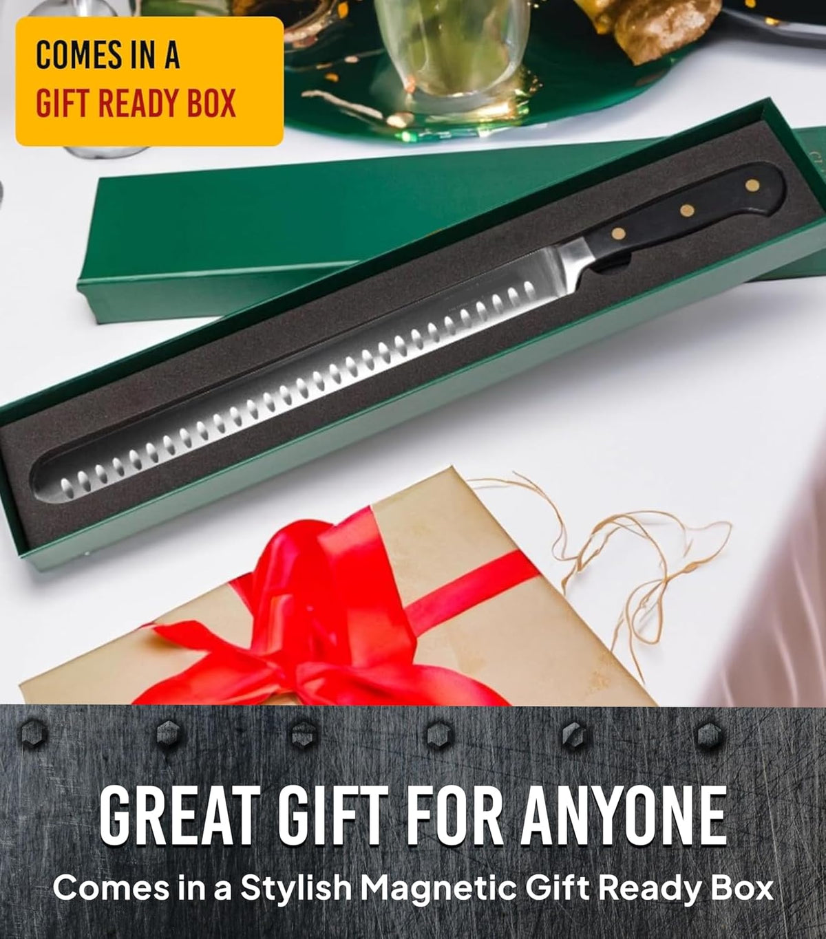 Brisket Slicing Knife – 12" Brisket Knife, BBQ, Grilling Gifts For Men – Razor Sharp German Steel, Full Tang, Ergonomic Handle