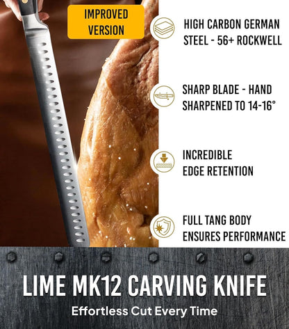 Brisket Slicing Knife – 12" Brisket Knife, BBQ, Grilling Gifts For Men – Razor Sharp German Steel, Full Tang, Ergonomic Handle