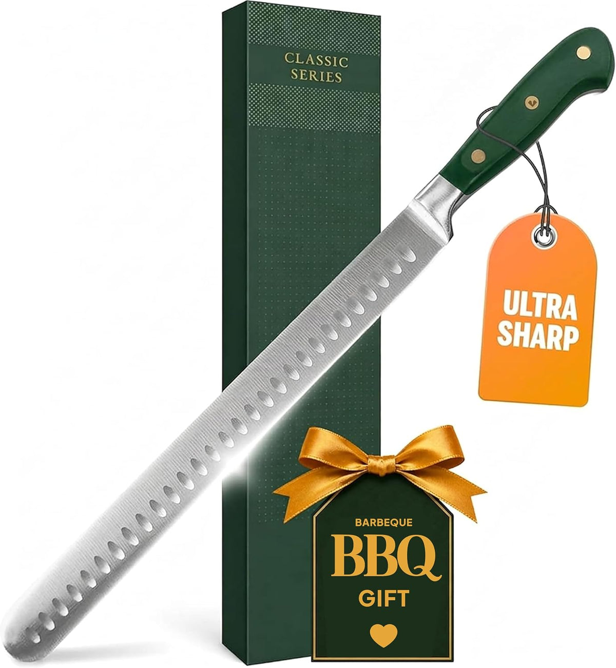 Brisket Slicing Knife – 12" Brisket Knife, BBQ, Grilling Gifts For Men – Razor Sharp German Steel, Full Tang, Ergonomic Handle