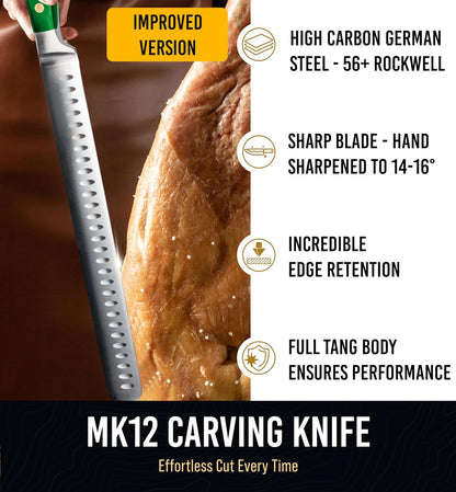 Brisket Slicing Knife – 12" Brisket Knife, BBQ, Grilling Gifts For Men – Razor Sharp German Steel, Full Tang, Ergonomic Handle