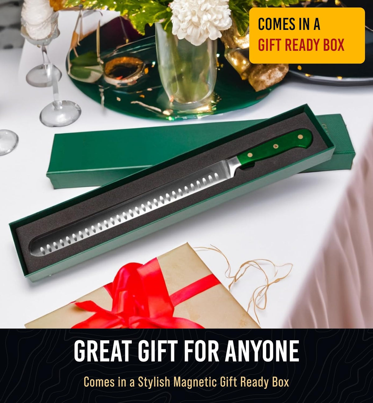 Brisket Slicing Knife – 12" Brisket Knife, BBQ, Grilling Gifts For Men – Razor Sharp German Steel, Full Tang, Ergonomic Handle