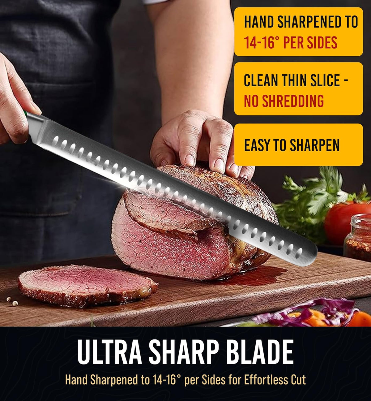 Brisket Slicing Knife – 12" Brisket Knife, BBQ, Grilling Gifts For Men – Razor Sharp German Steel, Full Tang, Ergonomic Handle
