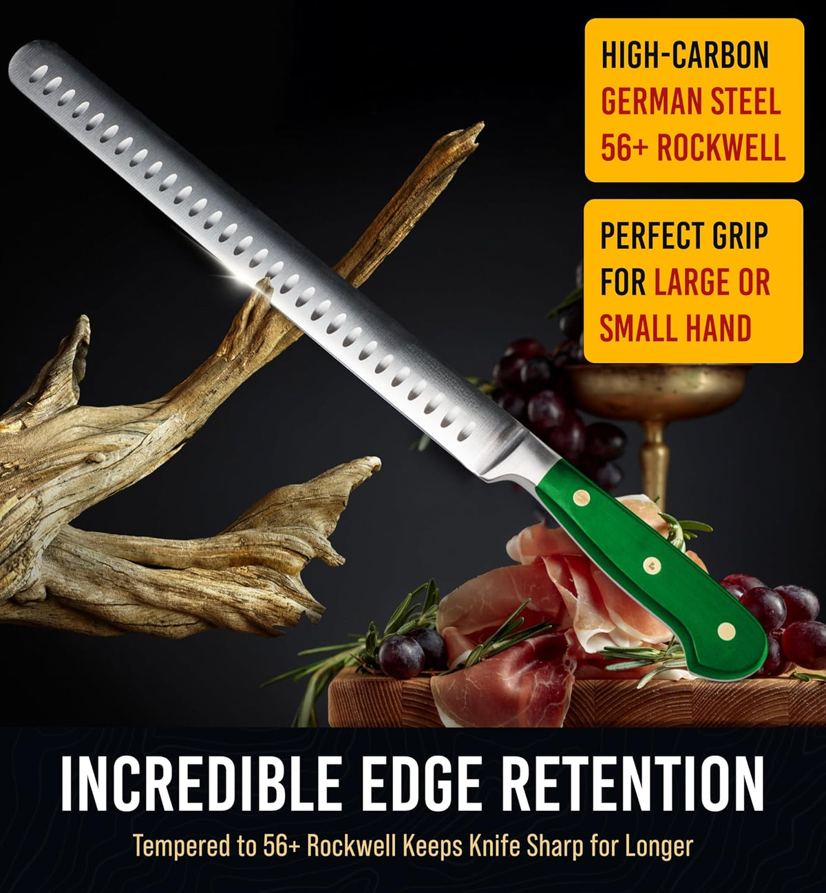 Brisket Slicing Knife – 12" Brisket Knife, BBQ, Grilling Gifts For Men – Razor Sharp German Steel, Full Tang, Ergonomic Handle