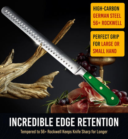 Brisket Slicing Knife – 12" Brisket Knife, BBQ, Grilling Gifts For Men – Razor Sharp German Steel, Full Tang, Ergonomic Handle