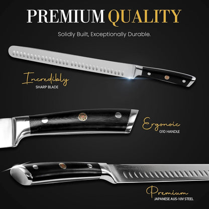 Brisket Slicing Knife – 12" Brisket Knife, BBQ, Grilling Gifts For Men – Razor Sharp German Steel, Full Tang, Ergonomic Handle