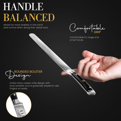 Brisket Slicing Knife – 12" Brisket Knife, BBQ, Grilling Gifts For Men – Razor Sharp German Steel, Full Tang, Ergonomic Handle