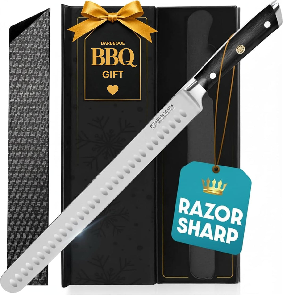 Brisket Slicing Knife – 12" Brisket Knife, BBQ, Grilling Gifts For Men – Razor Sharp German Steel, Full Tang, Ergonomic Handle