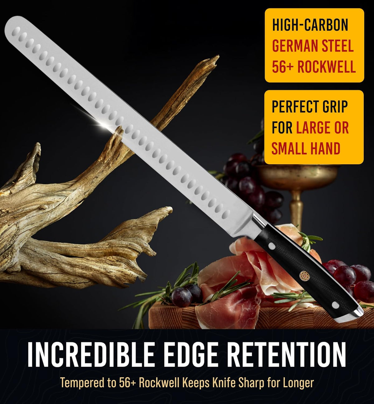 Brisket Slicing Knife – 12" Brisket Knife, BBQ, Grilling Gifts For Men – Razor Sharp German Steel, Full Tang, Ergonomic Handle