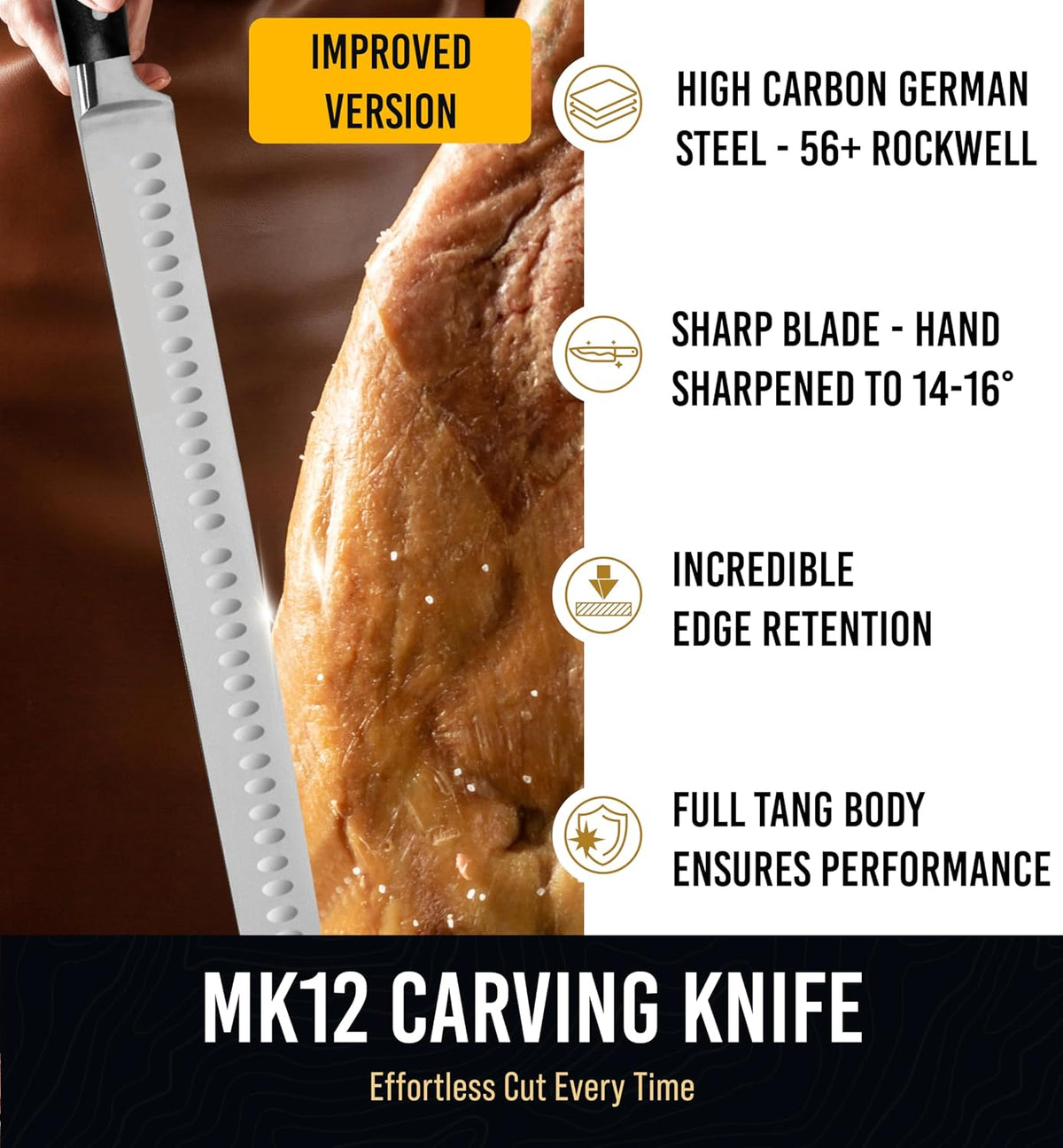 Brisket Slicing Knife – 12" Brisket Knife, BBQ, Grilling Gifts For Men – Razor Sharp German Steel, Full Tang, Ergonomic Handle