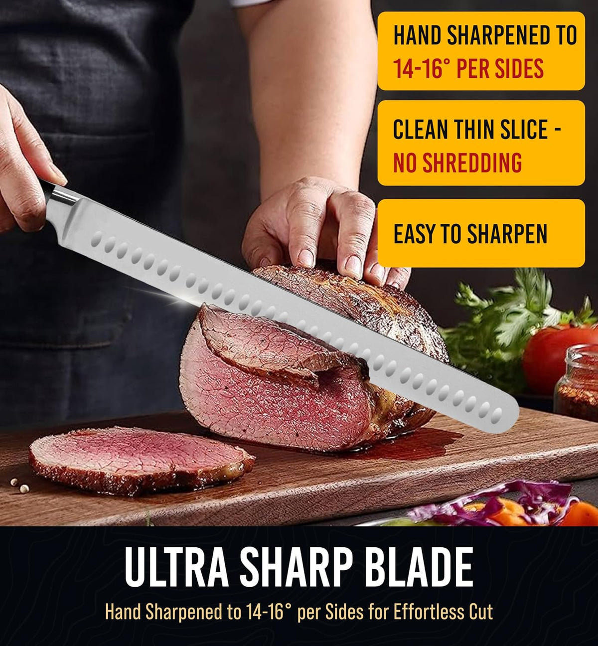 Brisket Slicing Knife – 12" Brisket Knife, BBQ, Grilling Gifts For Men – Razor Sharp German Steel, Full Tang, Ergonomic Handle