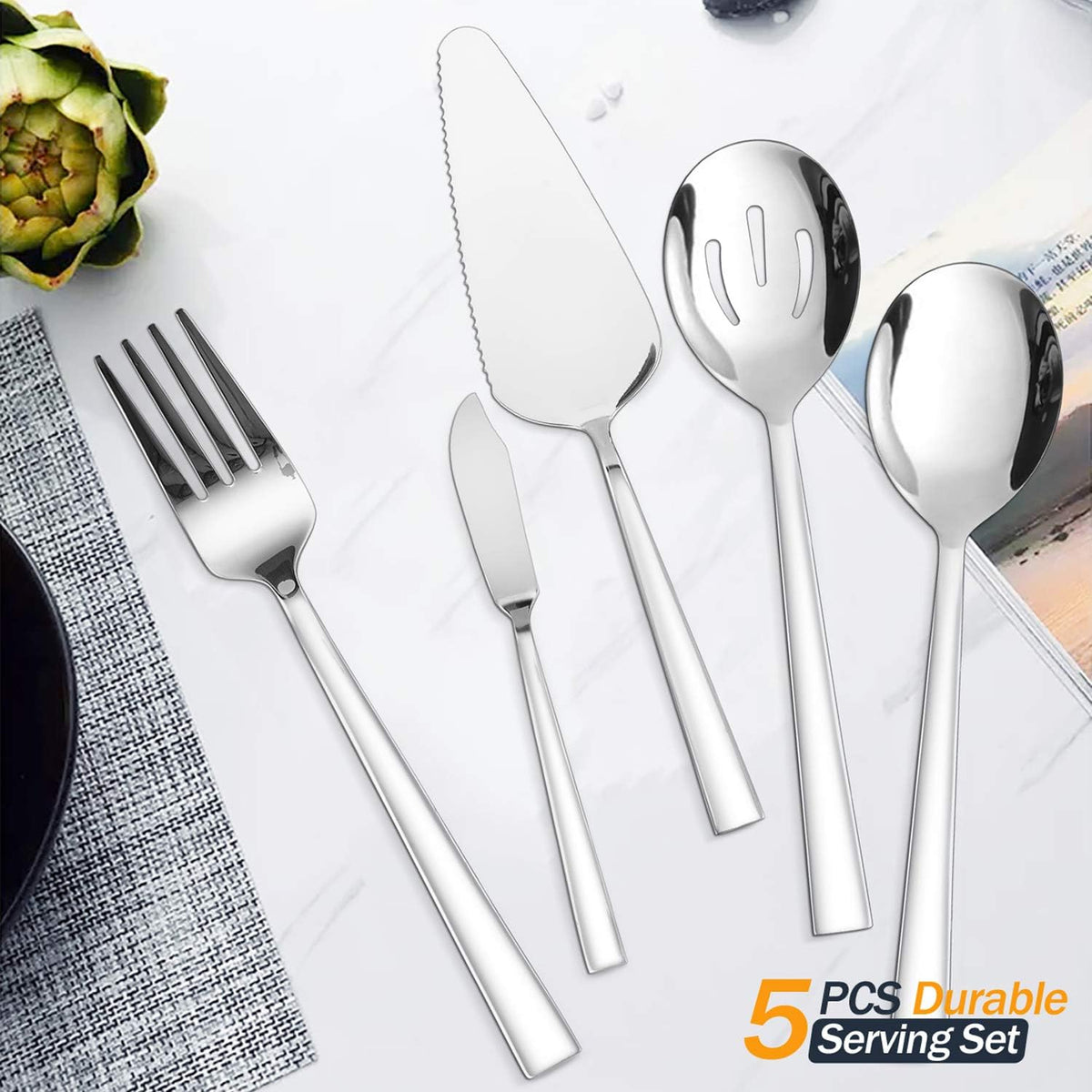 77-Piece Silverware Set with Steak Knives and Serving Utensils | Stainless Steel Flatware Set, Modern Cutlery for Home Restaurant, Dishwasher Safe