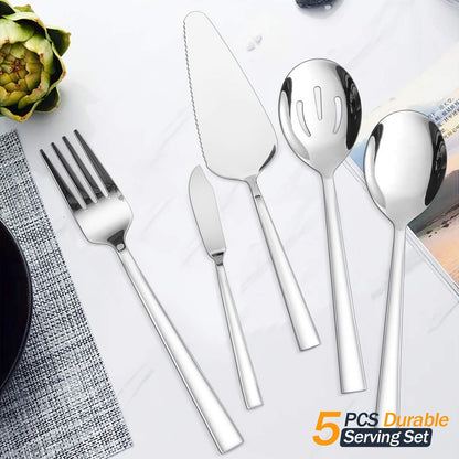 77-Piece Silverware Set with Steak Knives and Serving Utensils | Stainless Steel Flatware Set, Modern Cutlery for Home Restaurant, Dishwasher Safe