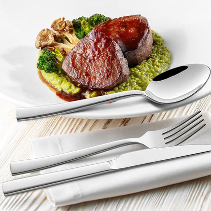 77-Piece Silverware Set with Steak Knives and Serving Utensils | Stainless Steel Flatware Set, Modern Cutlery for Home Restaurant, Dishwasher Safe