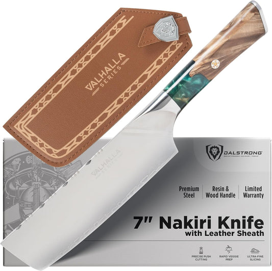 Valhalla 7" Nakiri Knife — Japanese Vegetable Cleaver, 9CR18MOV HC Steel (8–12° Edge), Unique Wood + Resin Handle — For Precision Veg Prep, Asian Cooking & Stir-Fry