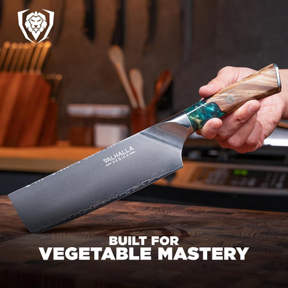 Valhalla 7" Nakiri Knife — Japanese Vegetable Cleaver, 9CR18MOV HC Steel (8–12° Edge), Unique Wood + Resin Handle — For Precision Veg Prep, Asian Cooking & Stir-Fry