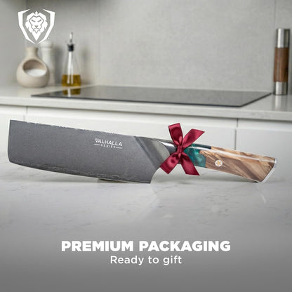 Valhalla 7" Nakiri Knife — Japanese Vegetable Cleaver, 9CR18MOV HC Steel (8–12° Edge), Unique Wood + Resin Handle — For Precision Veg Prep, Asian Cooking & Stir-Fry