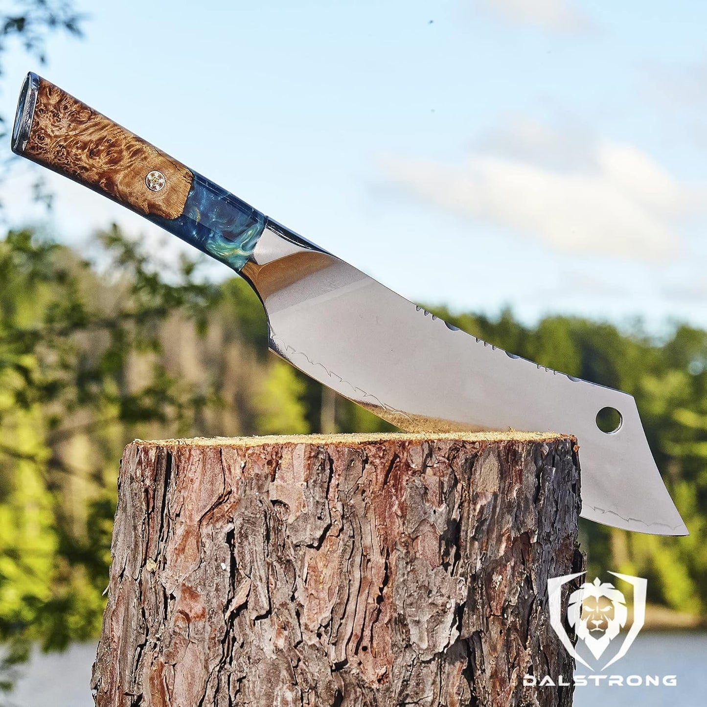 Chef & Cleaver Hybrid Knife - The 'Crixus' - 8 inch - Valhalla Series - 9CR18MOV HC Steel - Celestial Resin & Wood Handle - Razor Sharp Chef's Knife - w/Leather Sheath