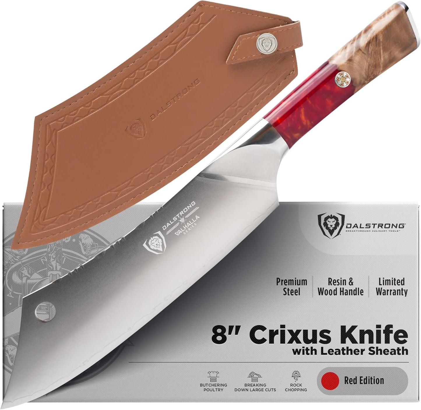 Chef & Cleaver Hybrid Knife - The 'Crixus' - 8 inch - Valhalla Series - 9CR18MOV HC Steel - Celestial Resin & Wood Handle - Razor Sharp Chef's Knife - w/Leather Sheath