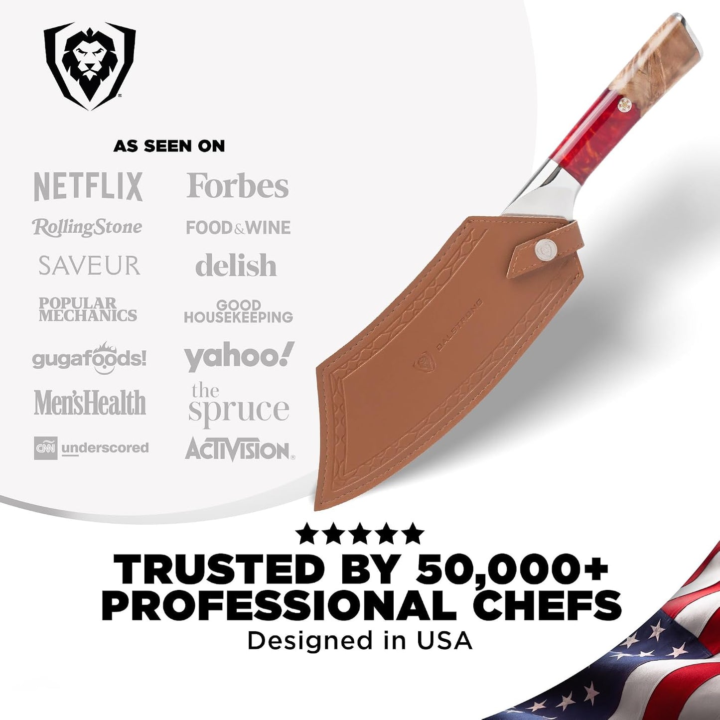 Chef & Cleaver Hybrid Knife - The 'Crixus' - 8 inch - Valhalla Series - 9CR18MOV HC Steel - Celestial Resin & Wood Handle - Razor Sharp Chef's Knife - w/Leather Sheath