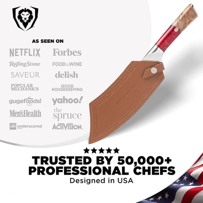 Chef & Cleaver Hybrid Knife - The 'Crixus' - 8 inch - Valhalla Series - 9CR18MOV HC Steel - Celestial Resin & Wood Handle - Razor Sharp Chef's Knife - w/Leather Sheath