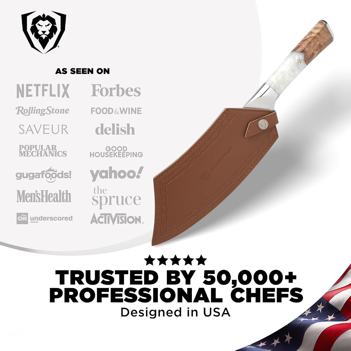 Chef & Cleaver Hybrid Knife - The 'Crixus' - 8 inch - Valhalla Series - 9CR18MOV HC Steel - Celestial Resin & Wood Handle - Razor Sharp Chef's Knife - w/Leather Sheath