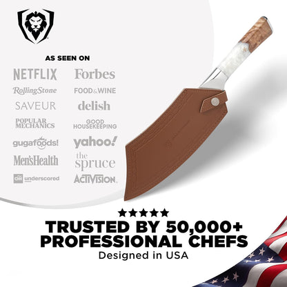 Chef & Cleaver Hybrid Knife - The 'Crixus' - 8 inch - Valhalla Series - 9CR18MOV HC Steel - Celestial Resin & Wood Handle - Razor Sharp Chef's Knife - w/Leather Sheath