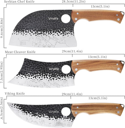 Butcher Knife Set, Hand Forged Kitchen Knife Set for Home,BBQ, and Camping