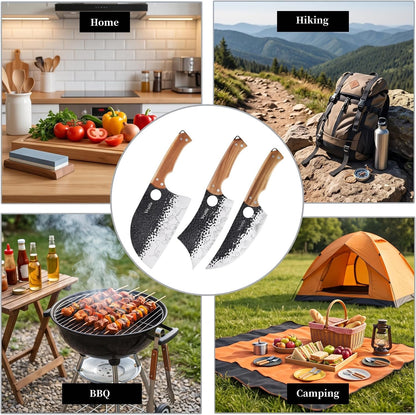 Butcher Knife Set, Hand Forged Kitchen Knife Set for Home,BBQ, and Camping
